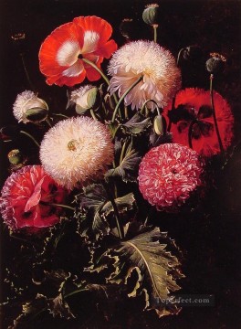 ヨハン・ラウレンツ・ジェンセン Painting - ピンクの赤と白のケシの花のある静物 ヨハン・ラウレンツ・ジェンセンの花